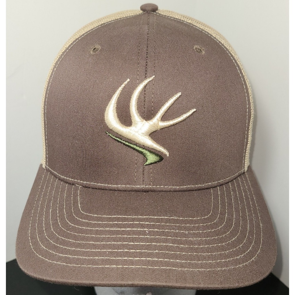 Elk Antlers Embroidered Baseball Cap Adult Strapback Brown Tan Snapback Trucker - Picture 1 of 8